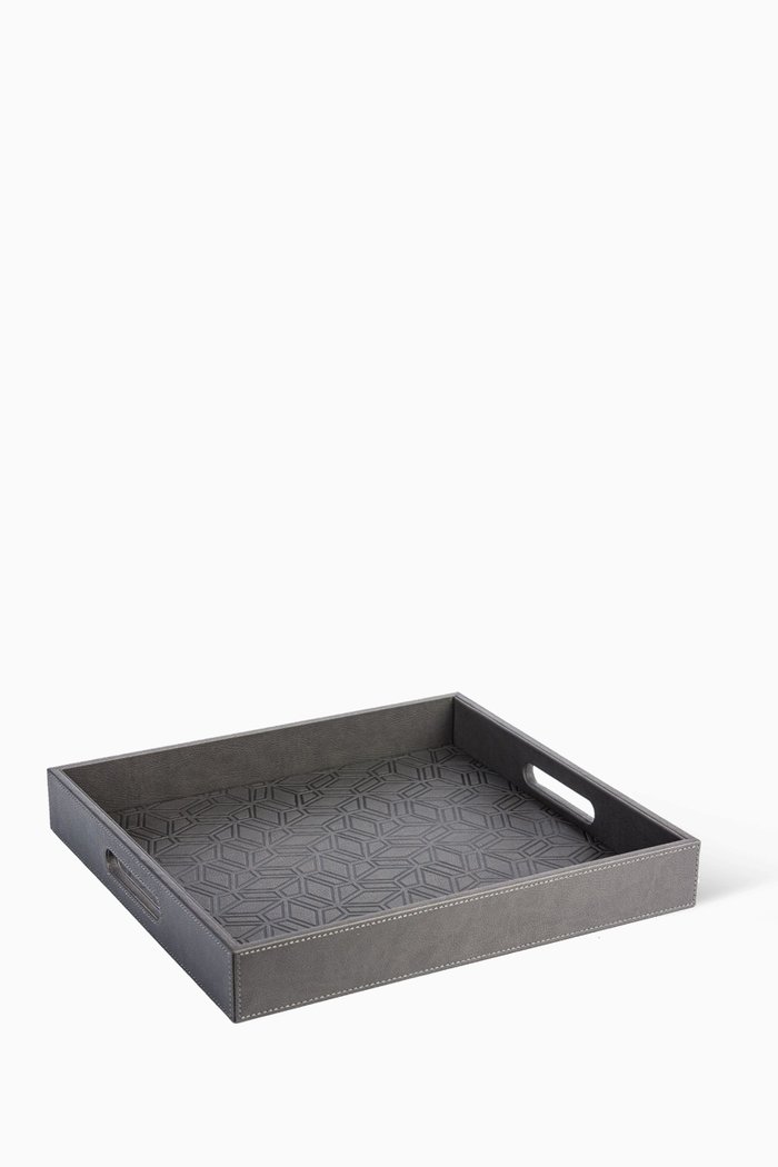 

Kunooz Large Engraved Faux Leather Tray, Grey