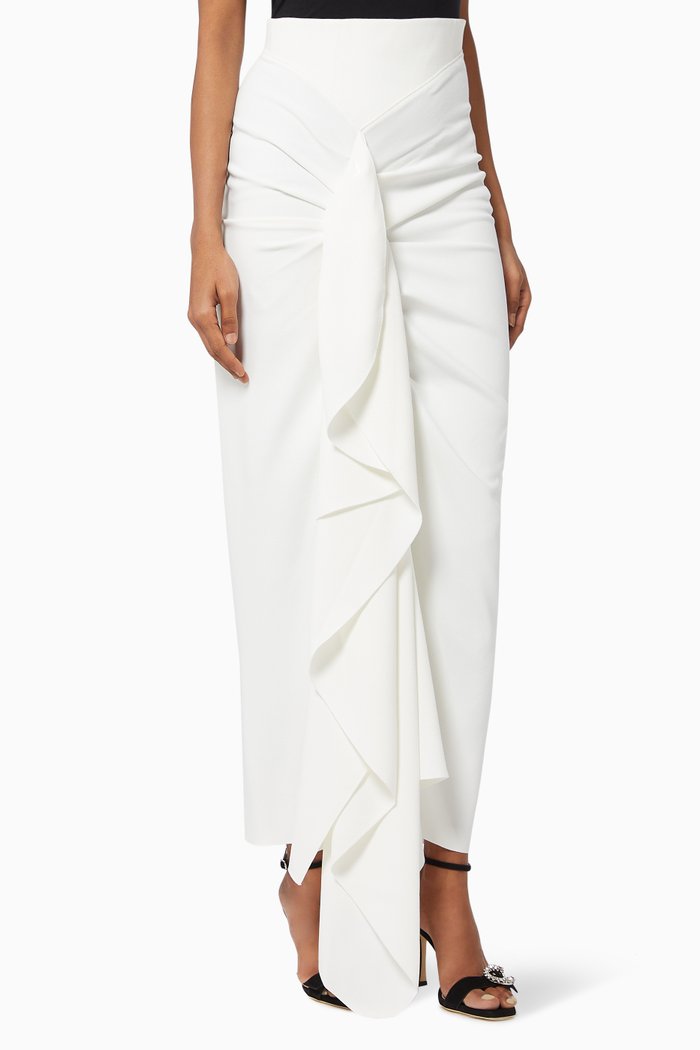 

Giana Ruffle Knot Skirt in Crepe, White