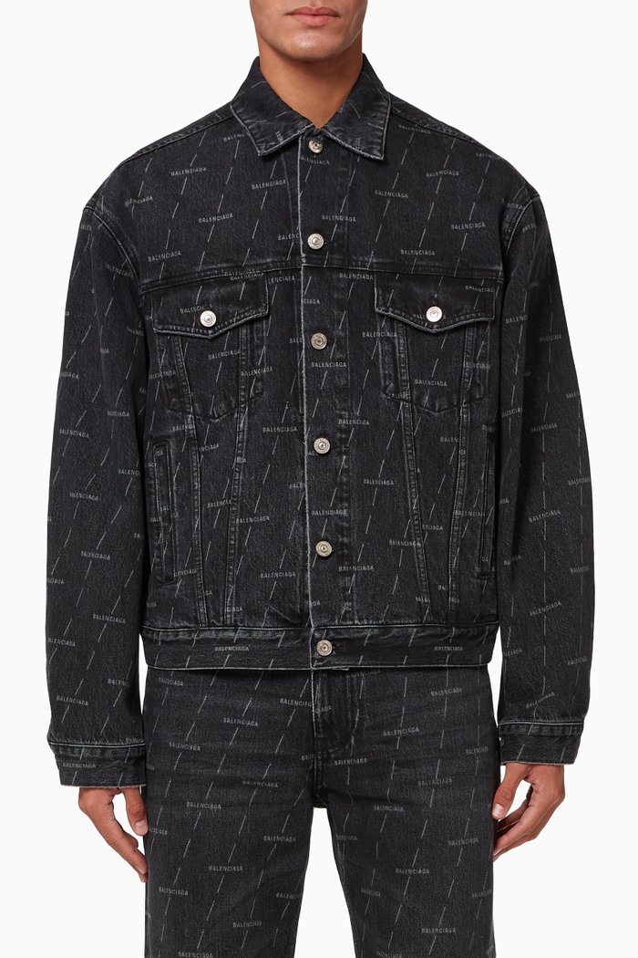 

Large Fit Jacket in Stonewashed Lasered Denim, Black