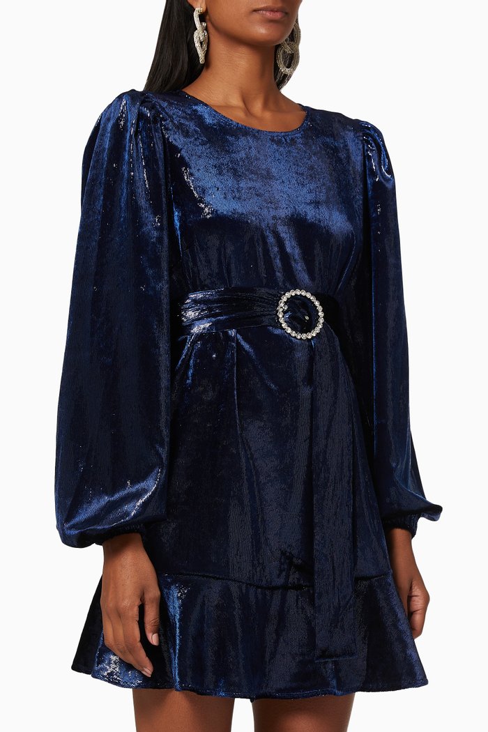 

Antoinette Metallic Velvet Dress, Blue