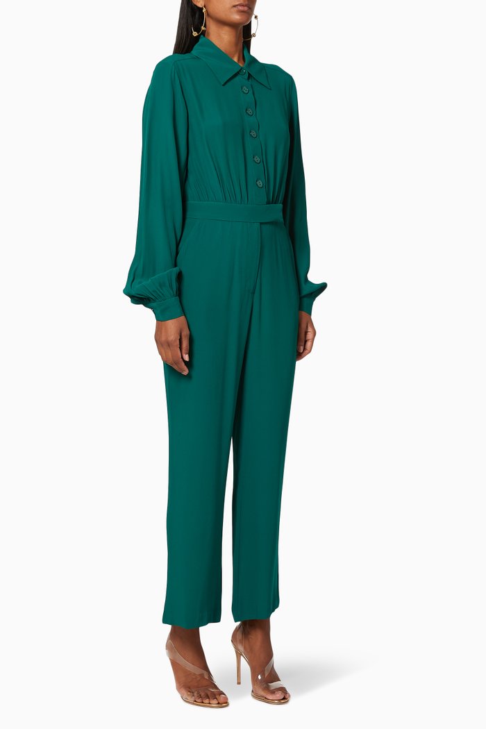 Herrera Gathered Jumpsuit, Green