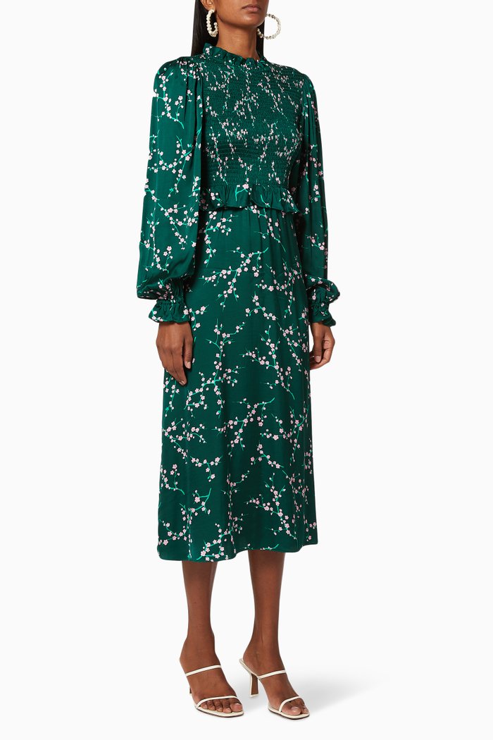 

Marcia Cherry Blossom Smocked Dress, Green