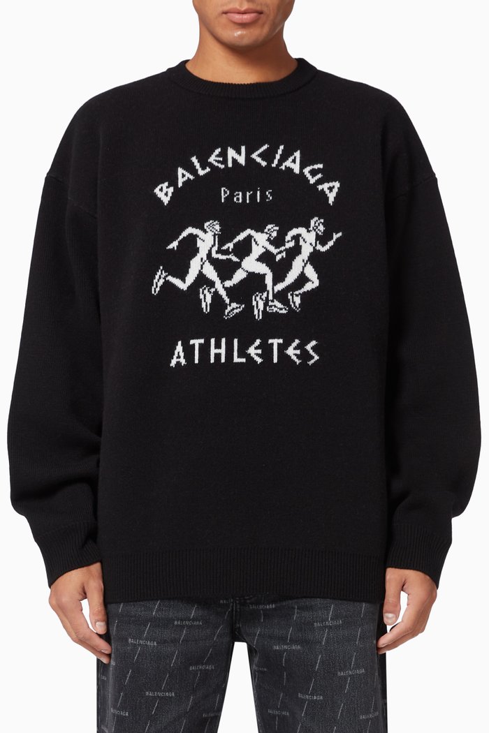 

Marathon Sport Crewneck Sweater in Wool Knit, Black