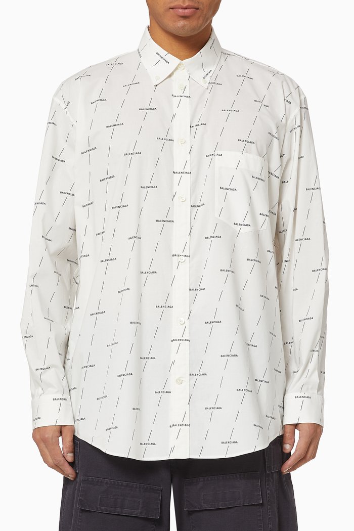 Balenciaga Diagonal Cotton Poplin Shirt, White
