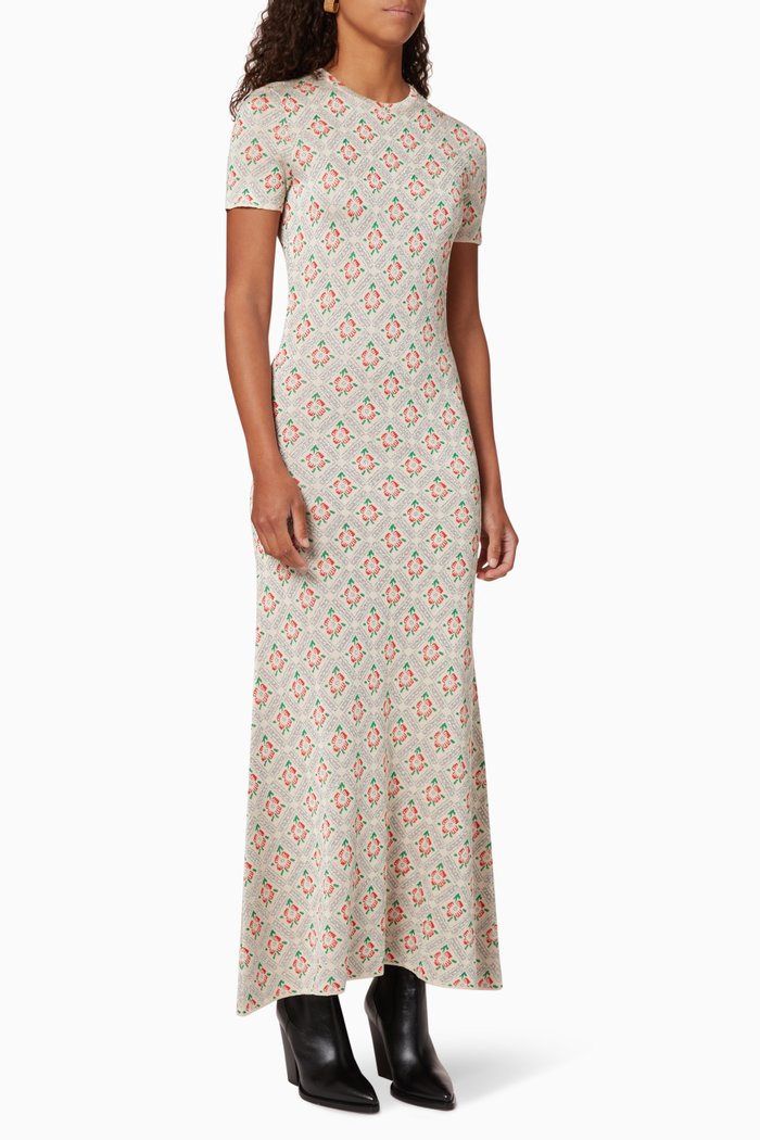

Floral Knitted Dress, White