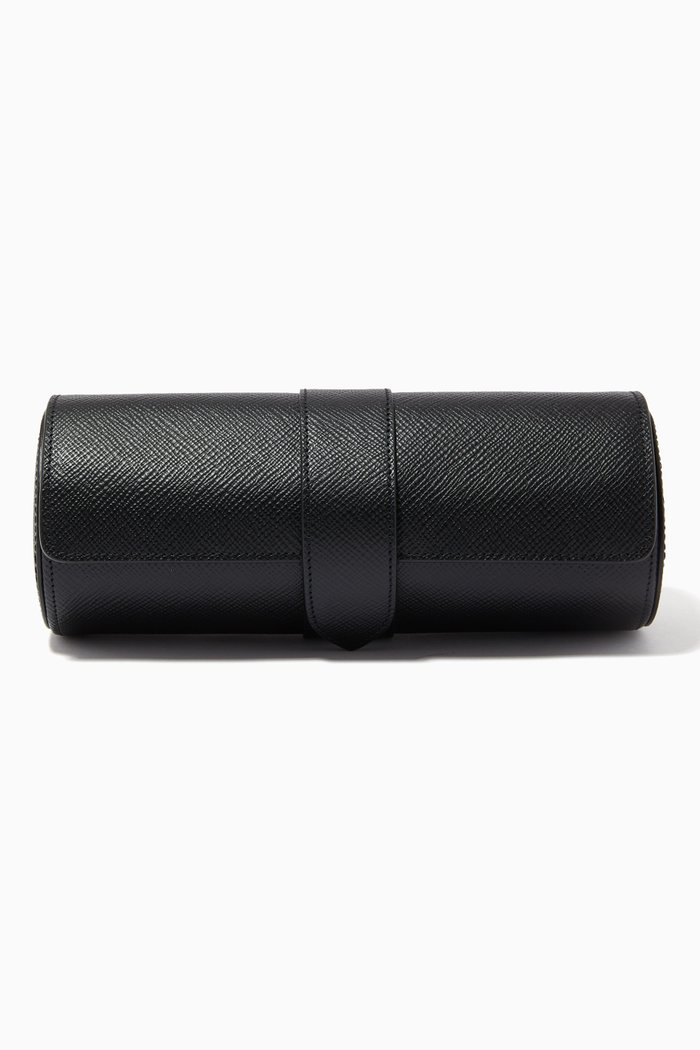 

Panama Travel Watch Roll in Crossgrain Leather, Black