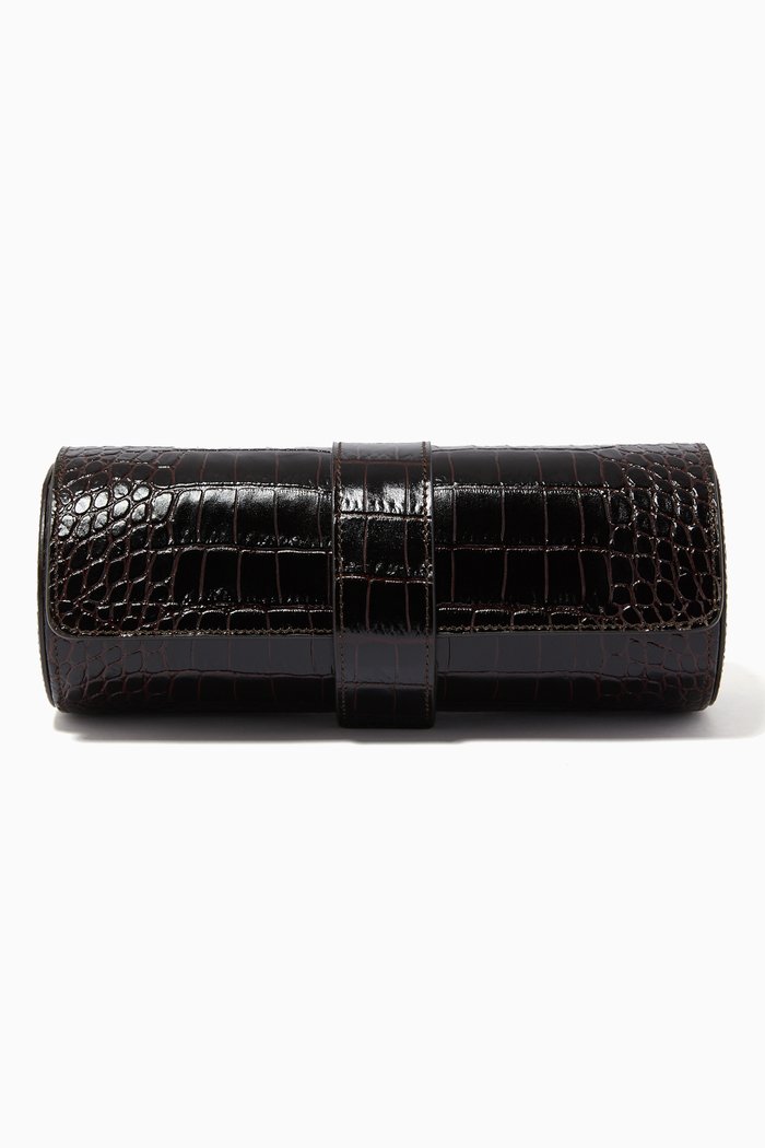 

Mara Travel Watch Roll in Crocodile Embossed Leather, Brown
