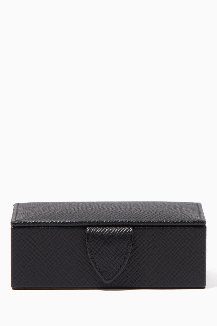 

Panama Mini Cufflink Box in Crossgrain Leather, Black