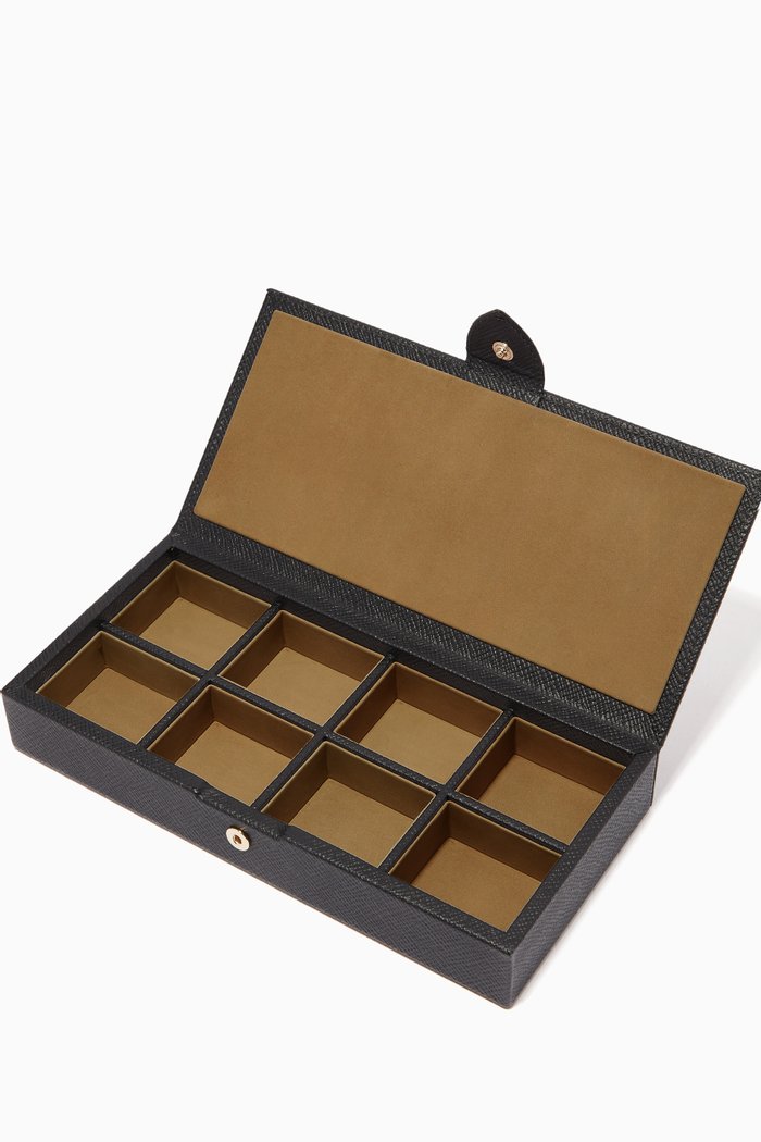 

Panama Cufflink Box in Crossgrain Leather, Black
