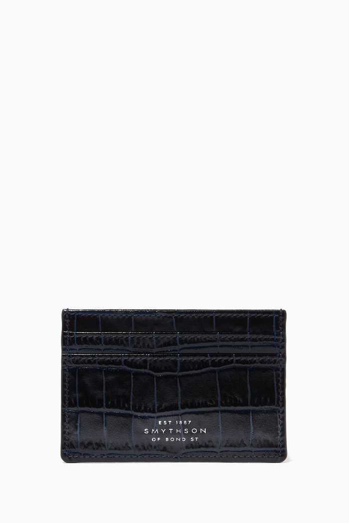 

Mara Card Holder in Croc-Embossed Leather, Blue