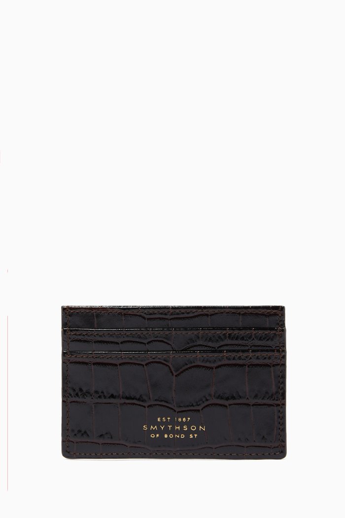 

Mara Card Holder in Crocodile Embossed Leather, Brown