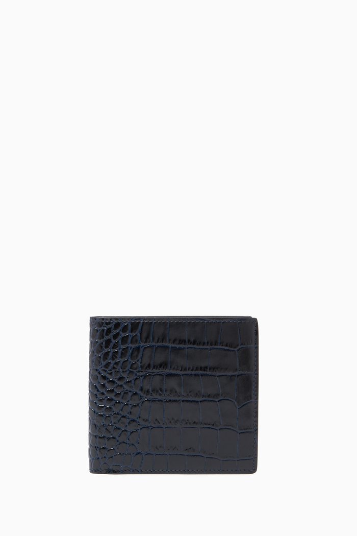 

Mara 8 Card Wallet in Crocodile Embossed Leather, Blue