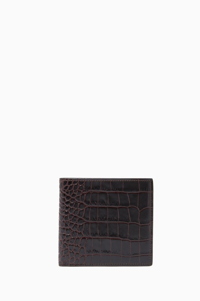 

Mara 8 Card Wallet in Crocodile Embossed Leather, Brown