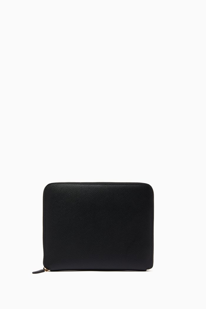 Panama A5 Zip Writing Folder in Crossgrain Leather, Black