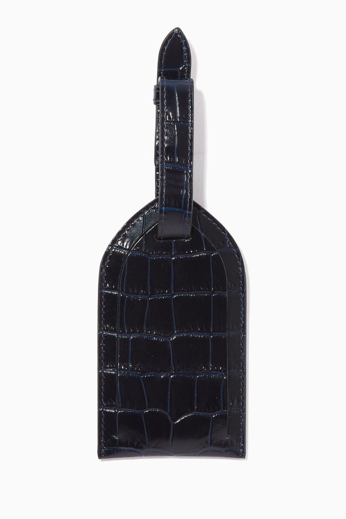 

Mara Luggage Tag in Crocodile-Embossed Leather, Blue