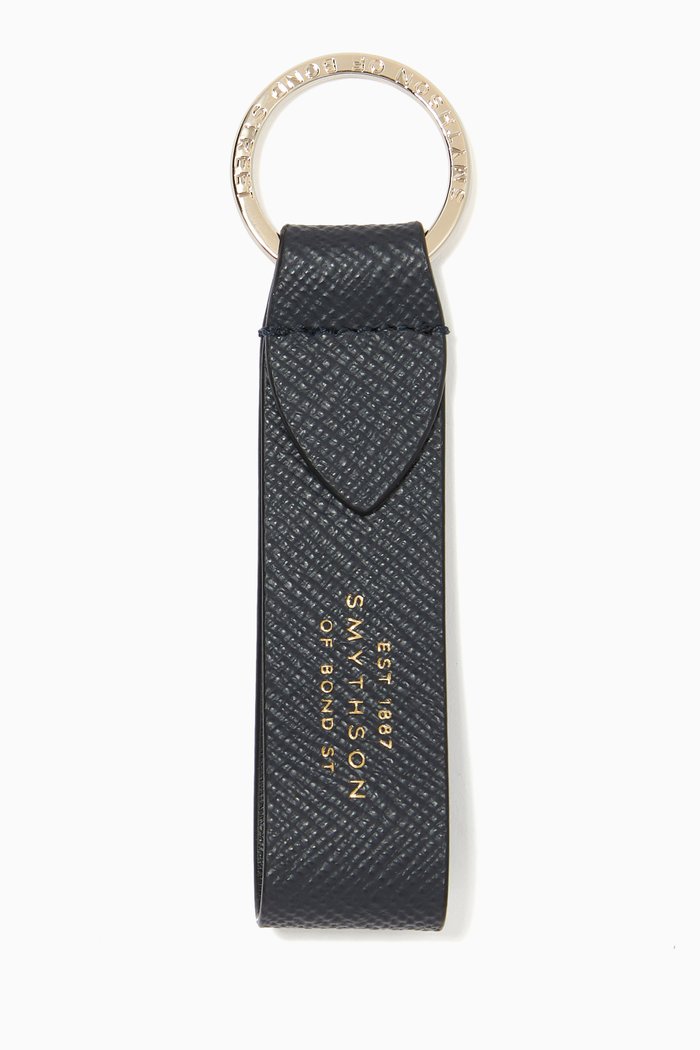 

Panama Strap Keyring in Crossgrain Leather, Blue