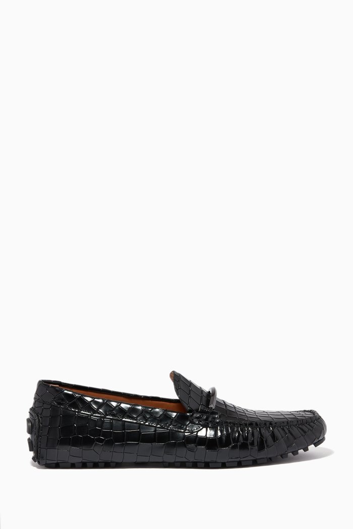 

Driver Moccasins in Croc-Embossed Leather, Black
