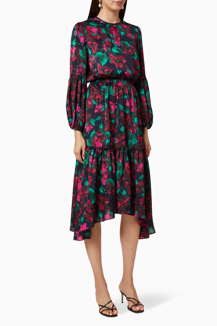 

Simone Floral Satin Dress, Black