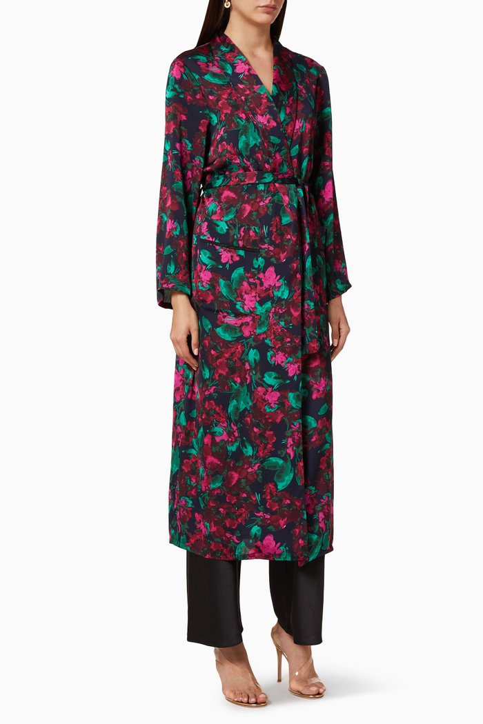 

Malini Floral Satin Robe, Black