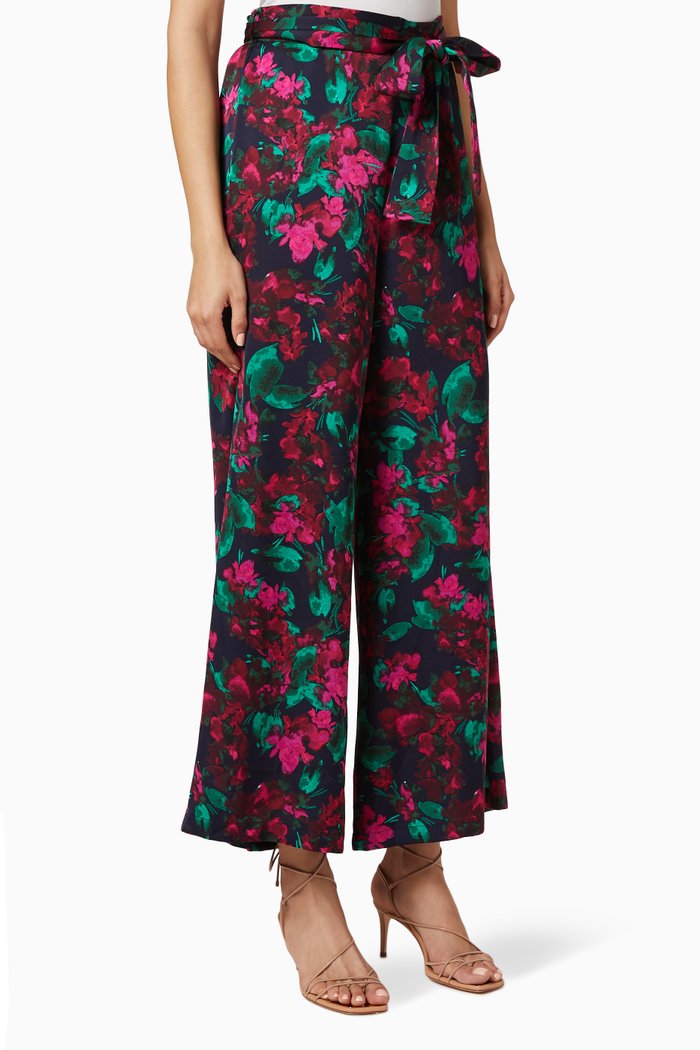 Sarita Floral Satin Trousers, Black