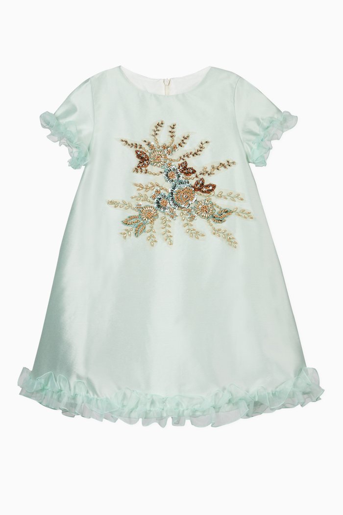 

Floral Ruffled Trims Dress, Green