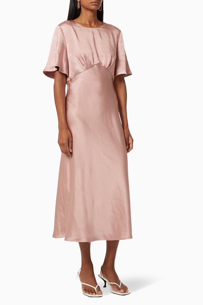 

Gathered Bias Dress in Satin, Pink