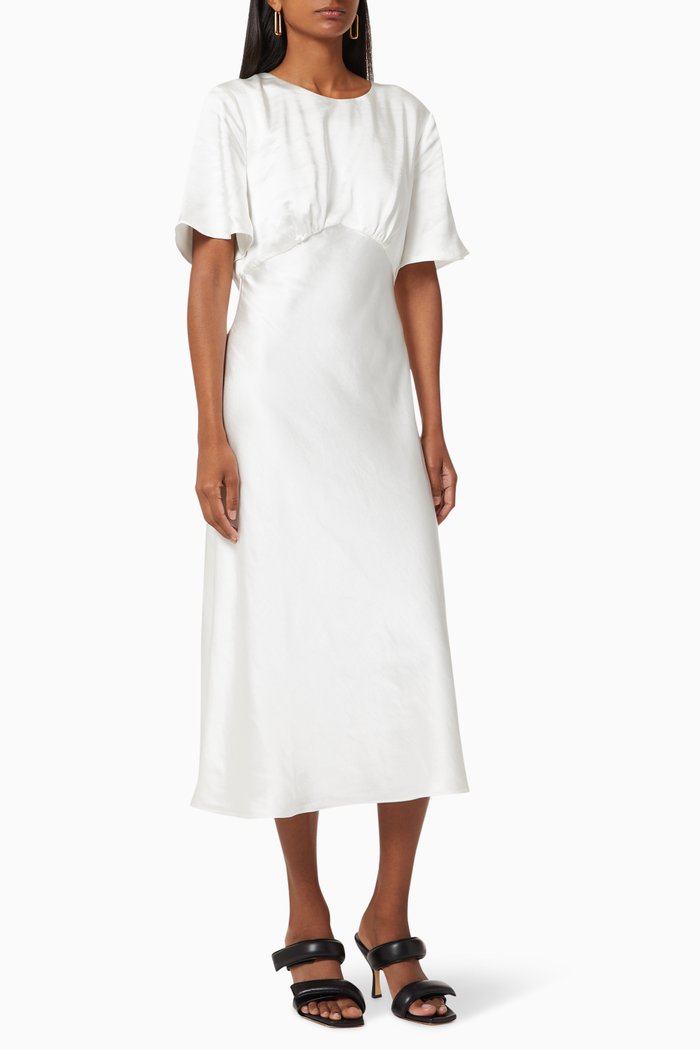 

Gathered Bias Dress in Satin, Neutral
