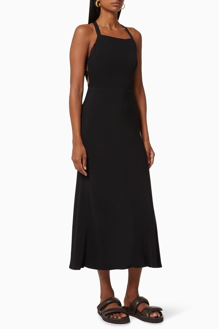 

Bouquet Lace Back Slip Dress in Crepe, Black