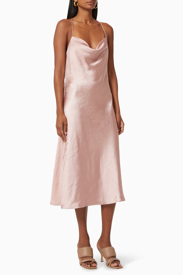 

Cross-back Cowl Slip Dress in Satin, Pink