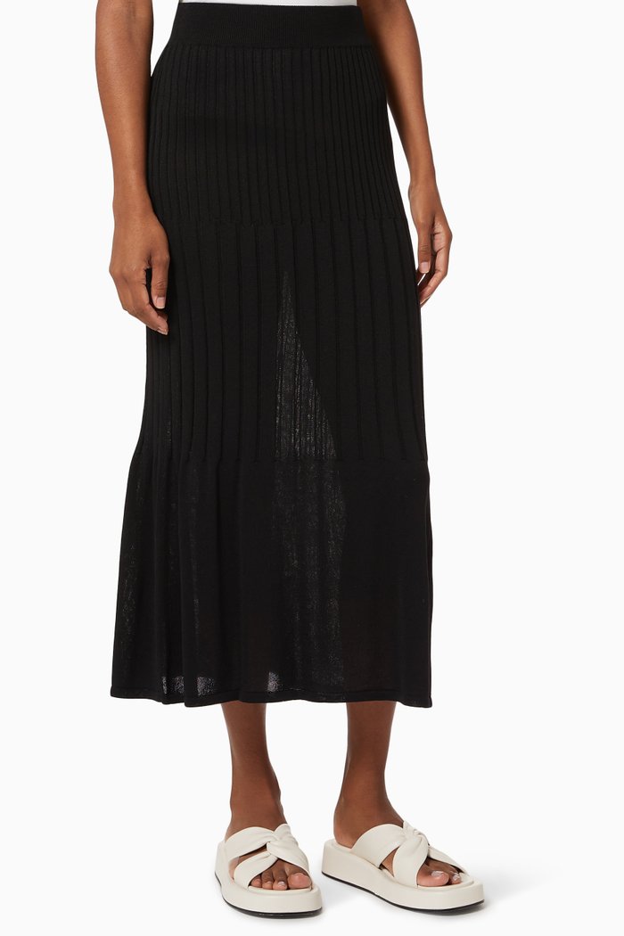 

Midi Skirt in Ribbed Knit, Black