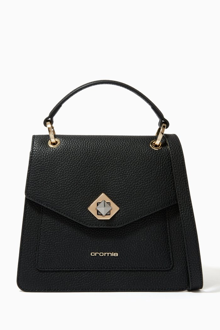 Mina Handbag in Deer-Embossed Leather, Black