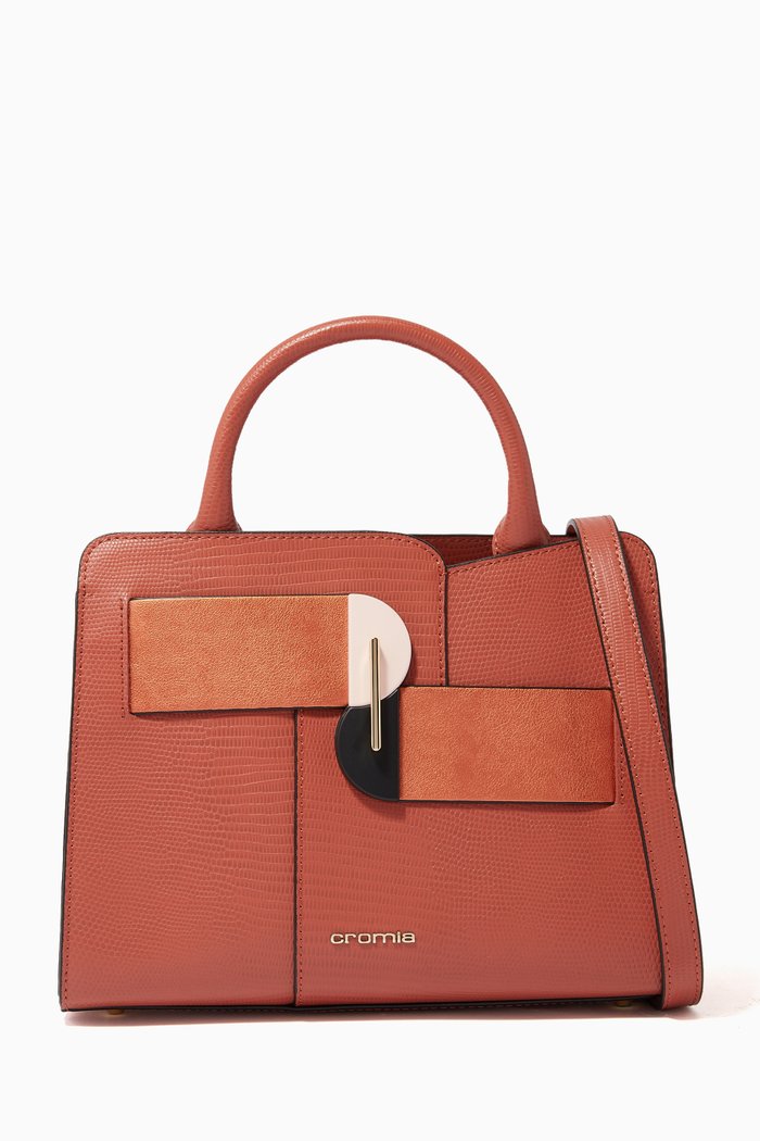 Small Princess Handbag in Lizard Leather, Brown