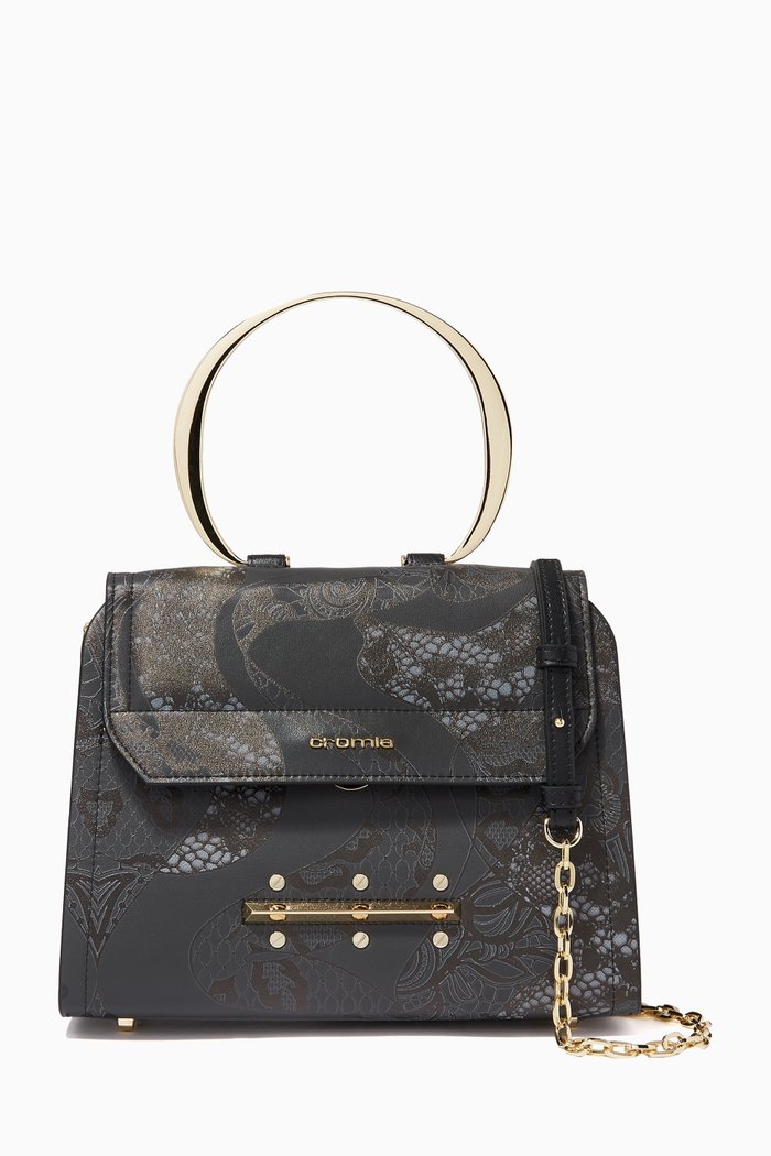 

Small Uptown Lace Handbag in Leather, Black