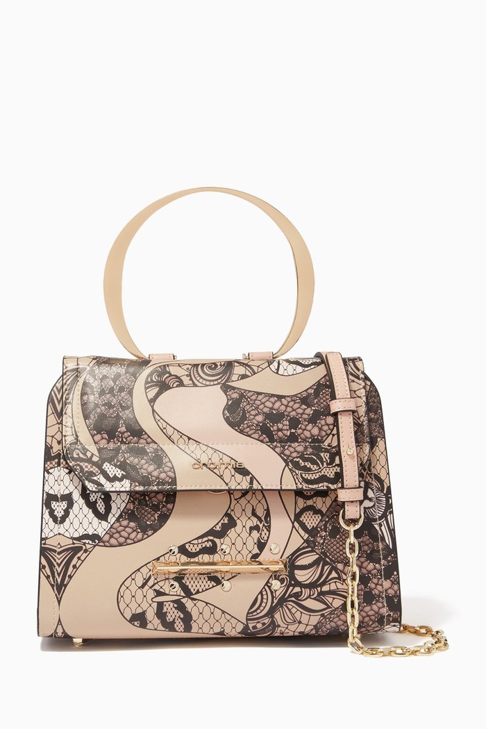 

Small Uptown Lace Handbag in Leather, Neutral