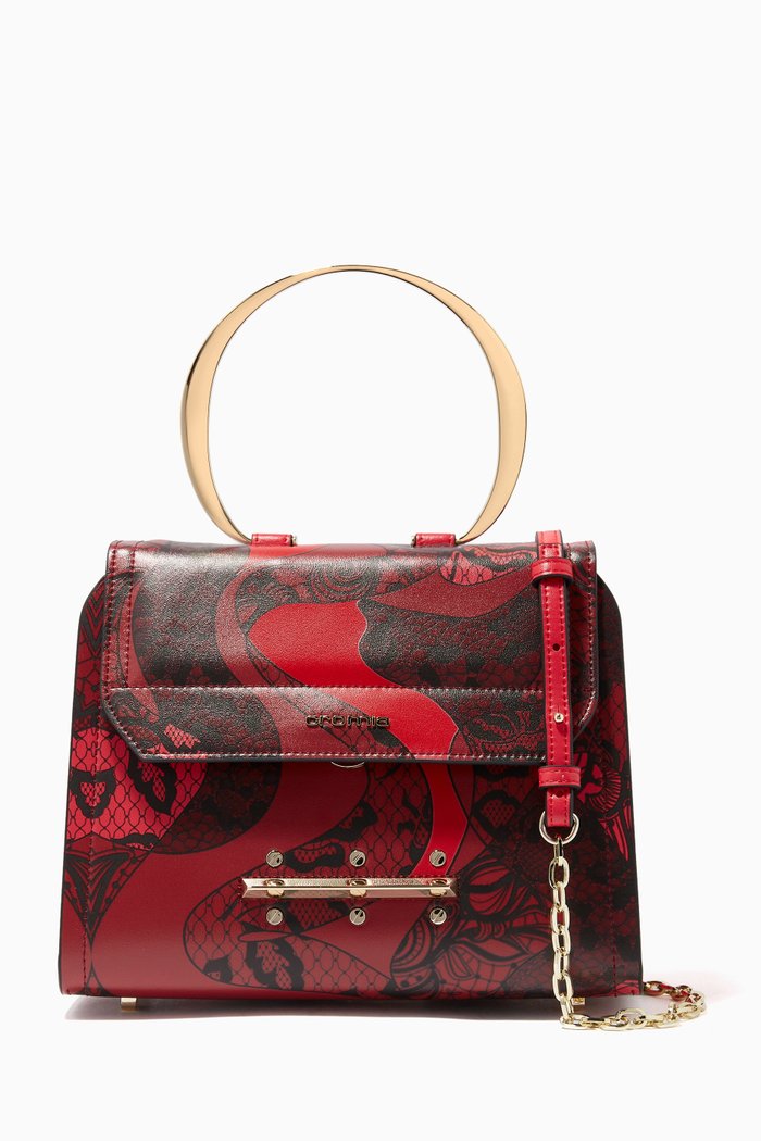 Small Uptown Lace Handbag in Leather, Red
