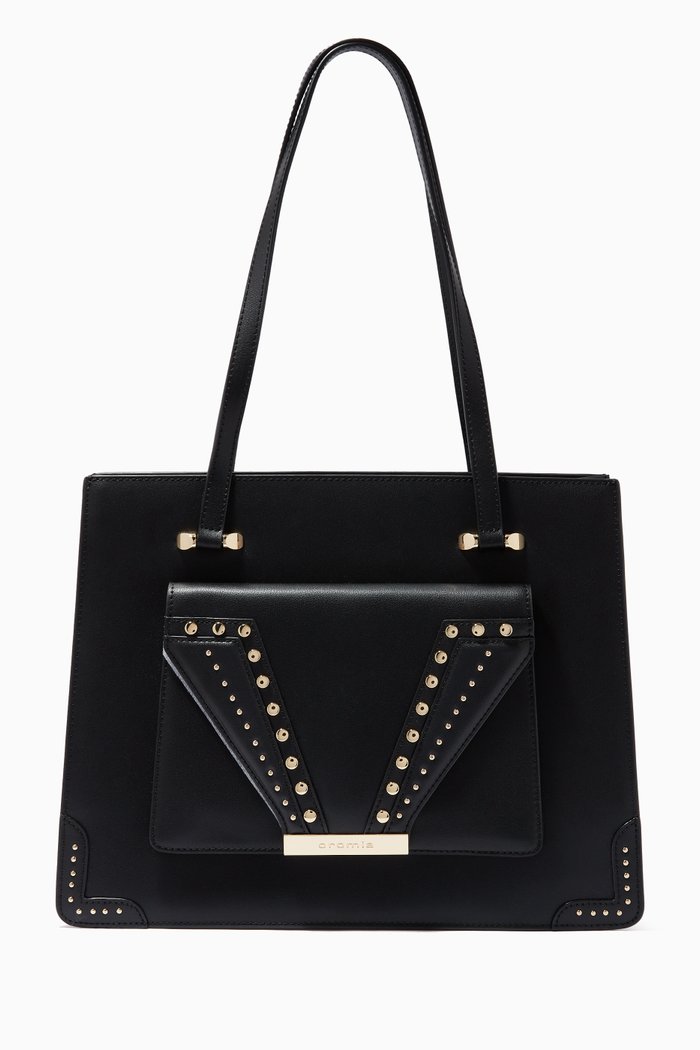 

Wonder Shopping Bag in Studded Leather, Black