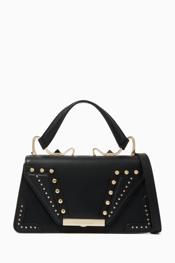 Small Wonder Handbag in Studded Leather, Black