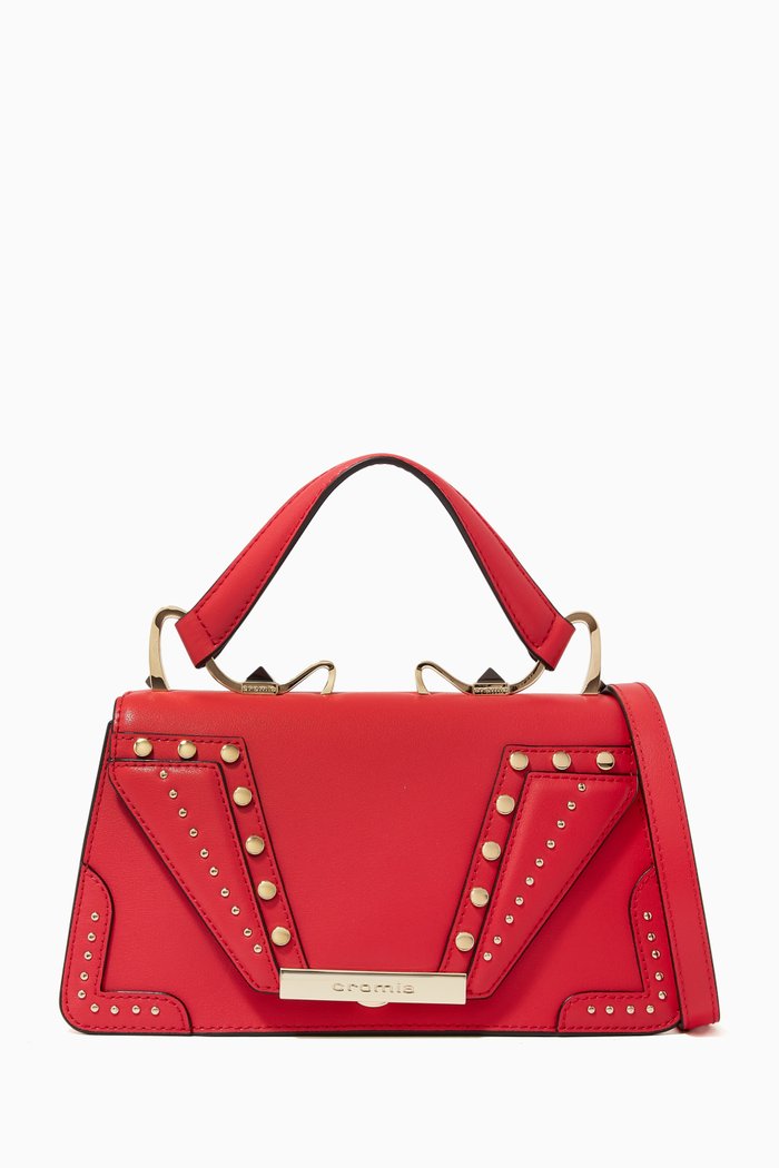

Small Wonder Handbag in Studded Leather, Red