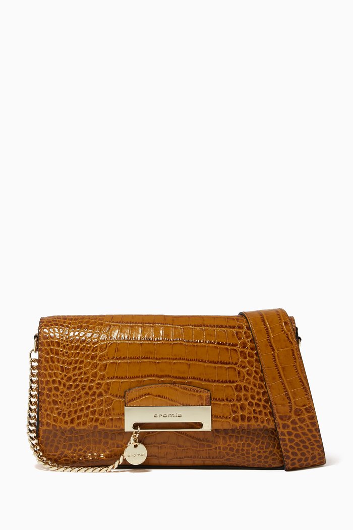 

Small Be Strong Baguette Bag in Croc-Embossed Leather, Yellow