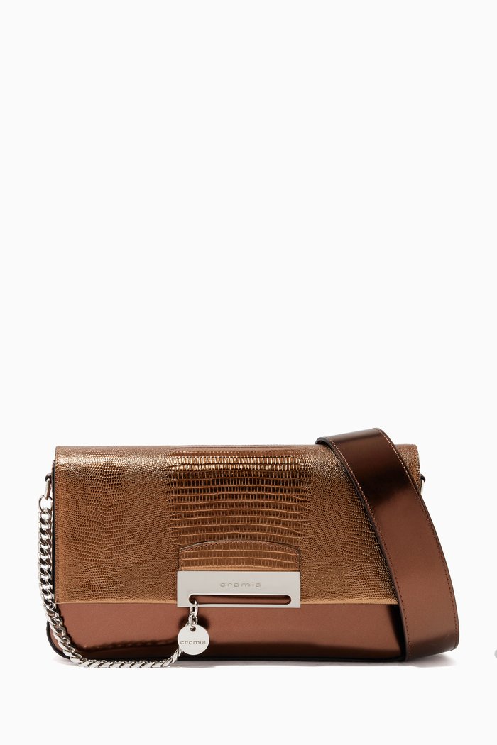 

Small Be Nice Baguette Bag in Lizard-Embossed Leather, Gold