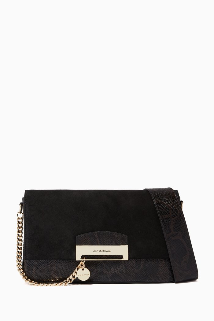 

Small Be Wild Baguette Bag in Python-Embossed Leather, Black