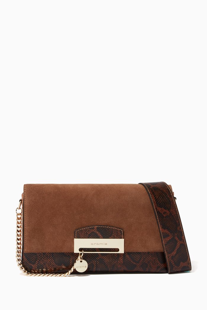 

Small Be Wild Baguette Bag in Python-Embossed Leather, Brown