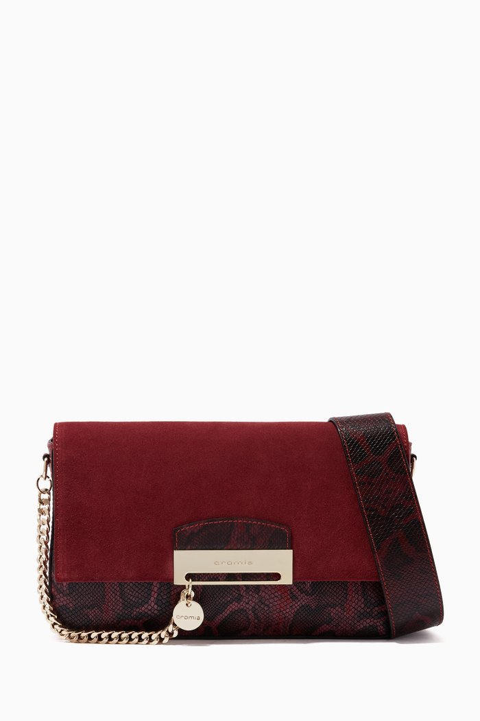 

Small Be Wild Baguette Bag in Python-Embossed Leather, Burgundy