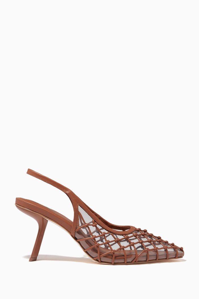 

Soray Slingback Pumps in Leather & Vinyl, Brown