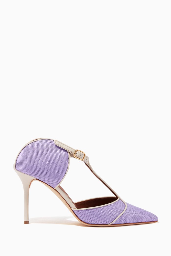 Imogen 85 Mules in Raffia & Leather, Purple