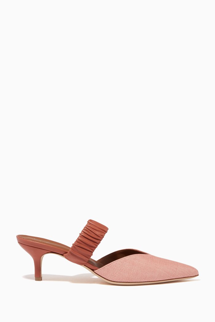 

Matilda 45 Mules in Raffia & Nappa Leather, Pink