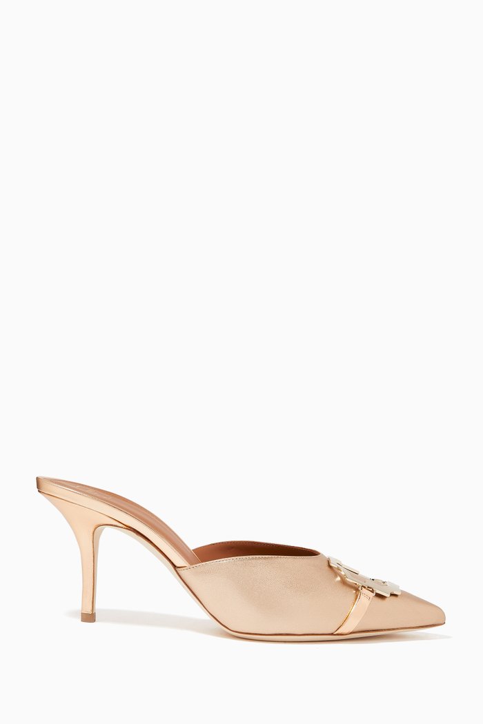 

Missy 70 Brooch Mules in Metallic Leather, Gold