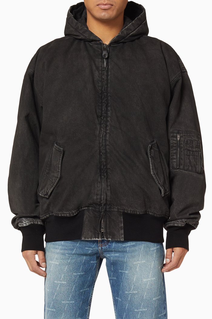 

Hooded Bomber in Japanese Denim, Grey