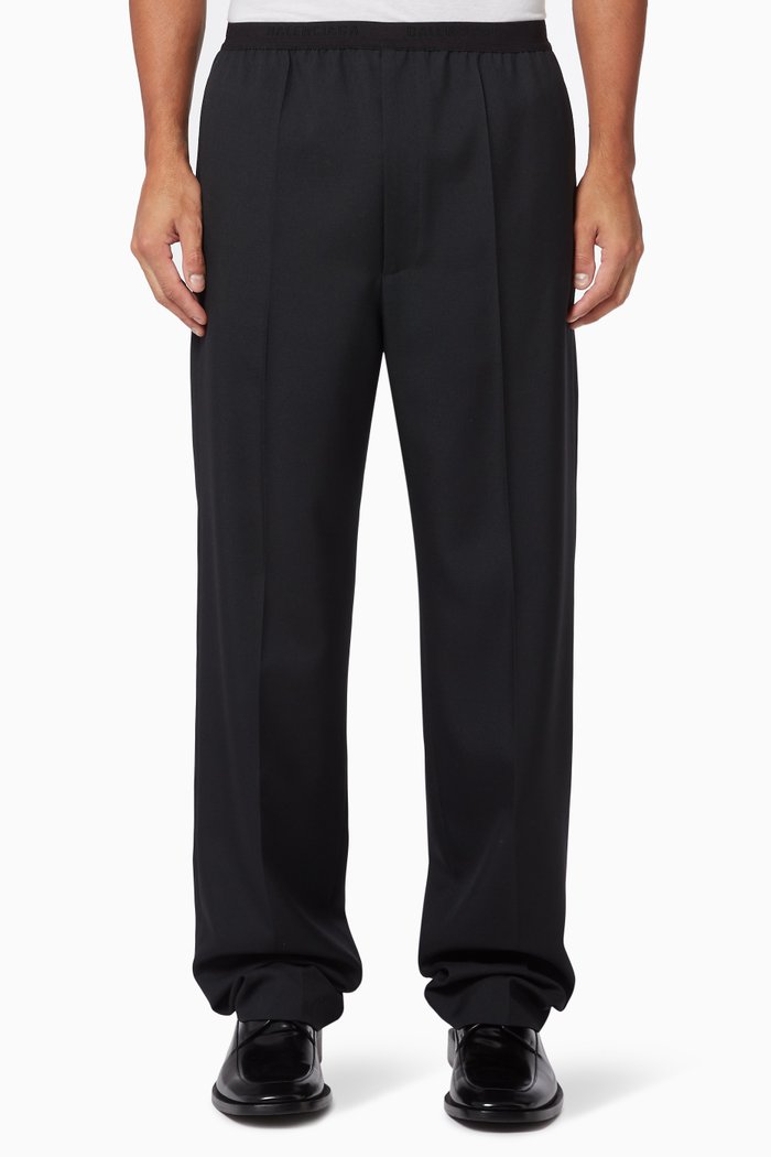 

Tailored Pants in Wool-Blend Twill, Black