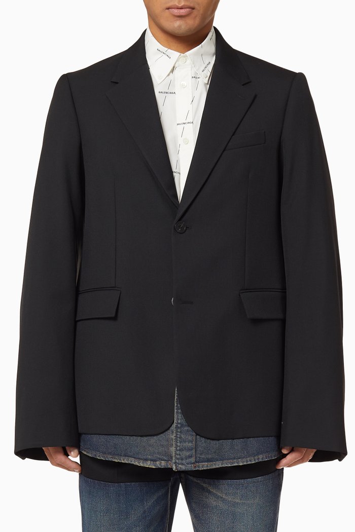 

Tailoring Twill Denim Layered Blazer, Black